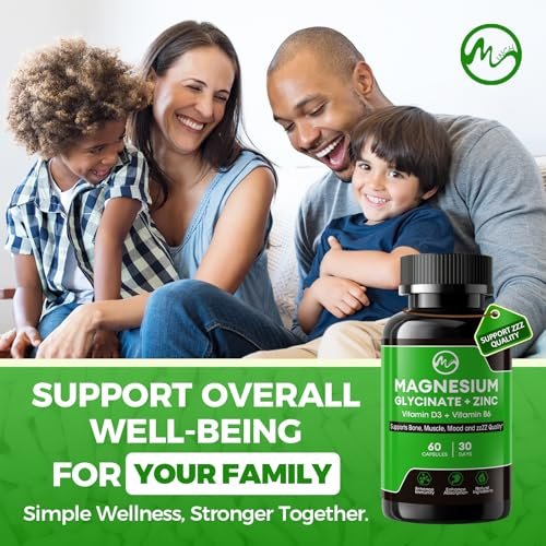 (2er-Pack) Magnesiumglycinat Kapseln, Magnesium mit Zink, Vitamin D3 & B6 – Hoch bioverfügbar – Knochen, Herz, Gelenke, Immunsystem – 120 vegane Kapseln