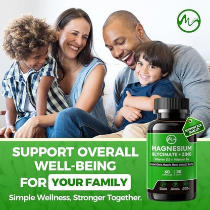 (2er-Pack) Magnesiumglycinat Kapseln, Magnesium mit Zink, Vitamin D3 & B6 – Hoch bioverfügbar – Knochen, Herz, Gelenke, Immunsystem – 120 vegane Kapseln