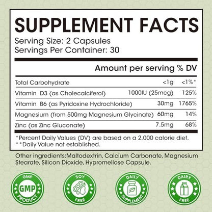(2er-Pack) Magnesiumglycinat Kapseln, Magnesium mit Zink, Vitamin D3 & B6 – Hoch bioverfügbar – Knochen, Herz, Gelenke, Immunsystem – 120 vegane Kapseln
