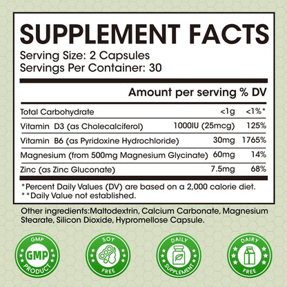(2er-Pack) Magnesiumglycinat Kapseln, Magnesium mit Zink, Vitamin D3 & B6 – Hoch bioverfügbar – Knochen, Herz, Gelenke, Immunsystem – 120 vegane Kapseln