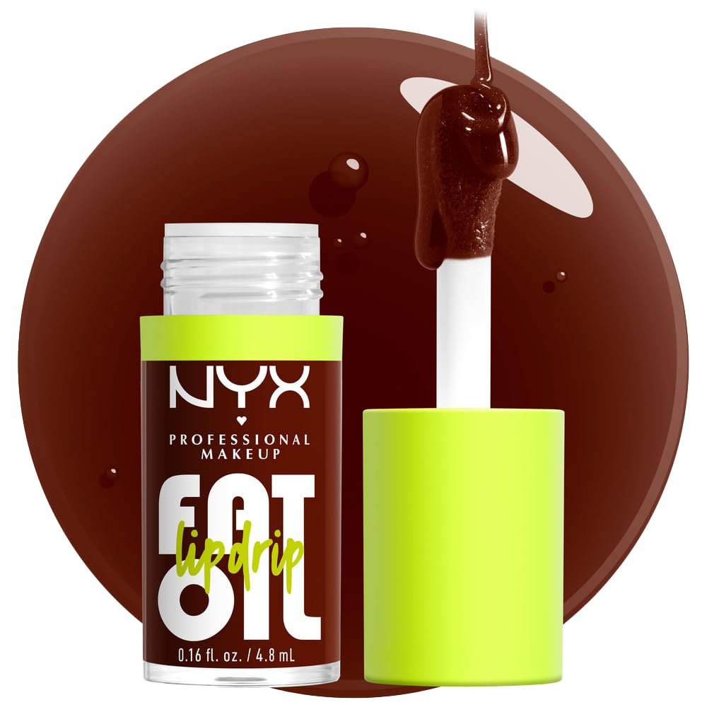 NYX PROFESSIONAL MAKEUP Fat Oil Lip Drip, feuchtigkeitsspendender Lipgloss, vegane getönte Formel, bis zu 12 Stunden Feuchtigkeit - Status Update (Reichhaltiges Schokoladenbraun)