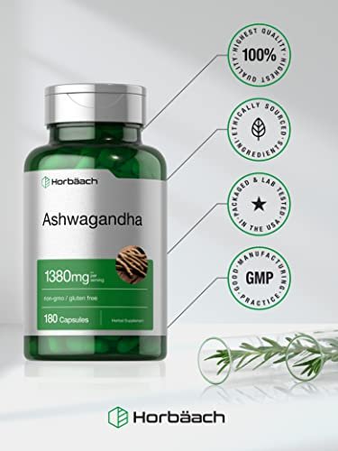 Horbäach Ashwagandha-Wurzel-Präparat | 180 Kapseln | für Frauen und Männer | Kräuterextrakt | Nicht-GVO, Glutenfrei