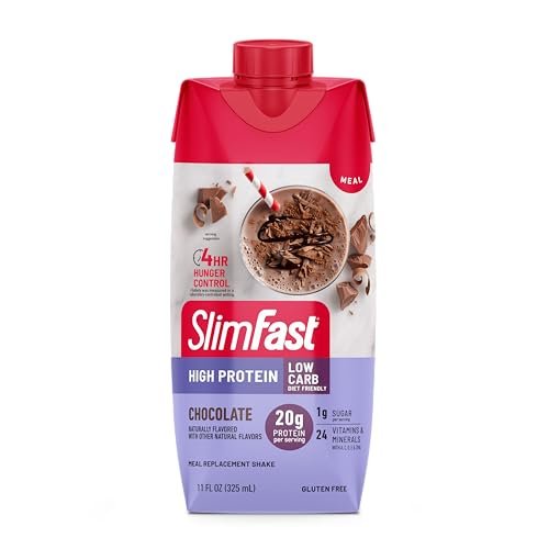 SlimFast Protein Shake Schokolade – 20g Protein, Mahlzeitenersatzshake, trinkfertig, High Protein, Low Carb, Low Sugar, 24 Vitamine & Mineralstoffe, 12er Pack (11 Fl Oz)