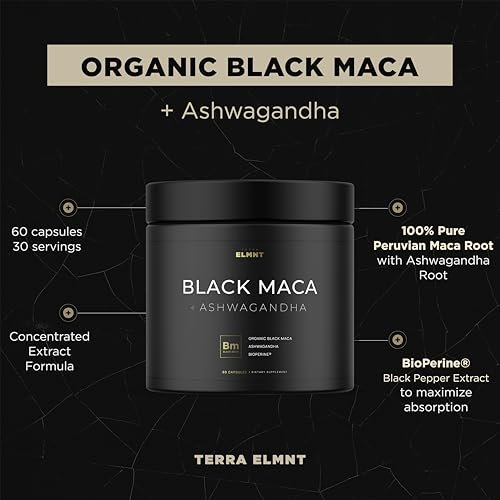 40-fache Stärke Bio Schwarze Maca-Wurzel mit Ashwagandha – Höchste Potenz Schwarze Maca Kapseln für Männer 40:1 Extrakt – 100% reine peruanische Maca Gelatinisierte Maca-Wurzel Pulver Pillen