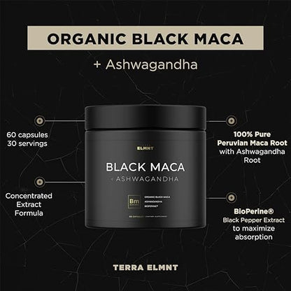 40-fache Stärke Bio Schwarze Maca-Wurzel mit Ashwagandha – Höchste Potenz Schwarze Maca Kapseln für Männer 40:1 Extrakt – 100% reine peruanische Maca Gelatinisierte Maca-Wurzel Pulver Pillen