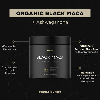40-fache Stärke Bio Schwarze Maca-Wurzel mit Ashwagandha – Höchste Potenz Schwarze Maca Kapseln für Männer 40:1 Extrakt – 100% reine peruanische Maca Gelatinisierte Maca-Wurzel Pulver Pillen