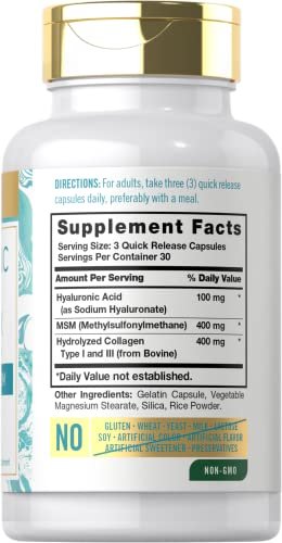 Carlyle Hyaluronsäure Komplex 900 mg | mit Kollagen und MSM | 90 Kapseln | Non-GMO, glutenfrei