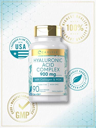 Carlyle Hyaluronsäure Komplex 900 mg | mit Kollagen und MSM | 90 Kapseln | Non-GMO, glutenfrei