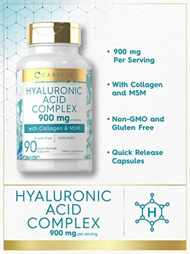 Carlyle Hyaluronsäure Komplex 900 mg | mit Kollagen und MSM | 90 Kapseln | Non-GMO, glutenfrei