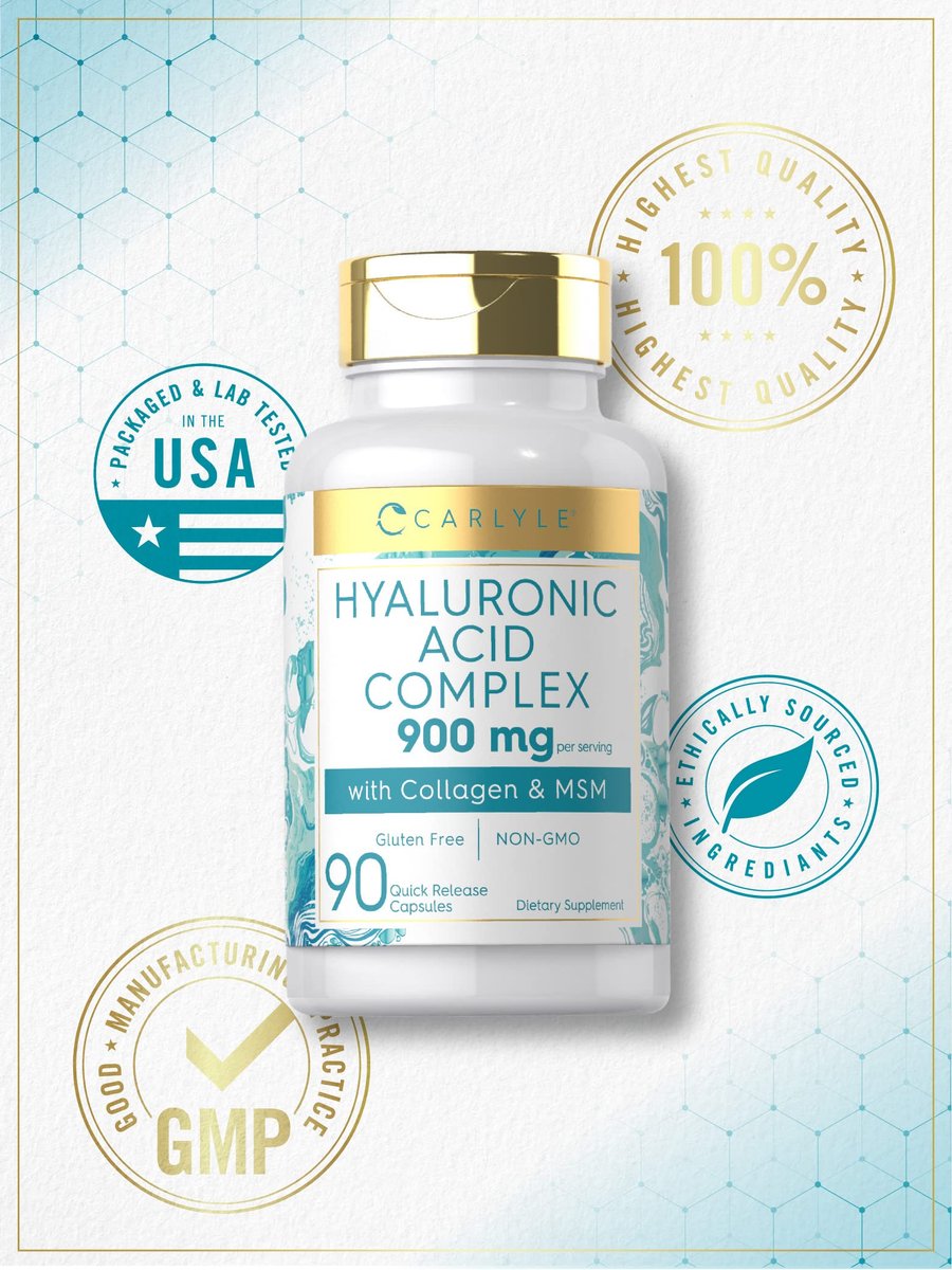 Carlyle Hyaluronsäure Komplex 900 mg | mit Kollagen und MSM | 90 Kapseln | Non-GMO, glutenfrei