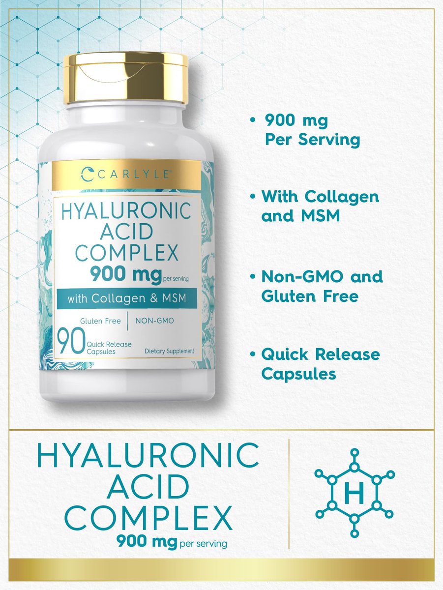 Carlyle Hyaluronsäure Komplex 900 mg | mit Kollagen und MSM | 90 Kapseln | Non-GMO, glutenfrei
