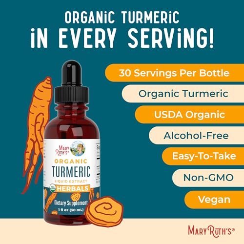 MARYRUTH'S Organics Bio Kurkuma Flüssigextrakt | Zuckerfrei | USDA Bio | Kurkuma Supplement | Nicht-GVO | Glutenfrei | Vegan | Alkoholfreie Tinktur | 30 ml