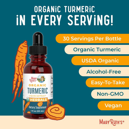 MARYRUTH'S Organics Bio Kurkuma Flüssigextrakt | Zuckerfrei | USDA Bio | Kurkuma Supplement | Nicht-GVO | Glutenfrei | Vegan | Alkoholfreie Tinktur | 30 ml
