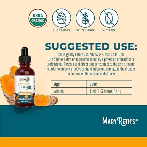 MARYRUTH'S Organics Bio Kurkuma Flüssigextrakt | Zuckerfrei | USDA Bio | Kurkuma Supplement | Nicht-GVO | Glutenfrei | Vegan | Alkoholfreie Tinktur | 30 ml