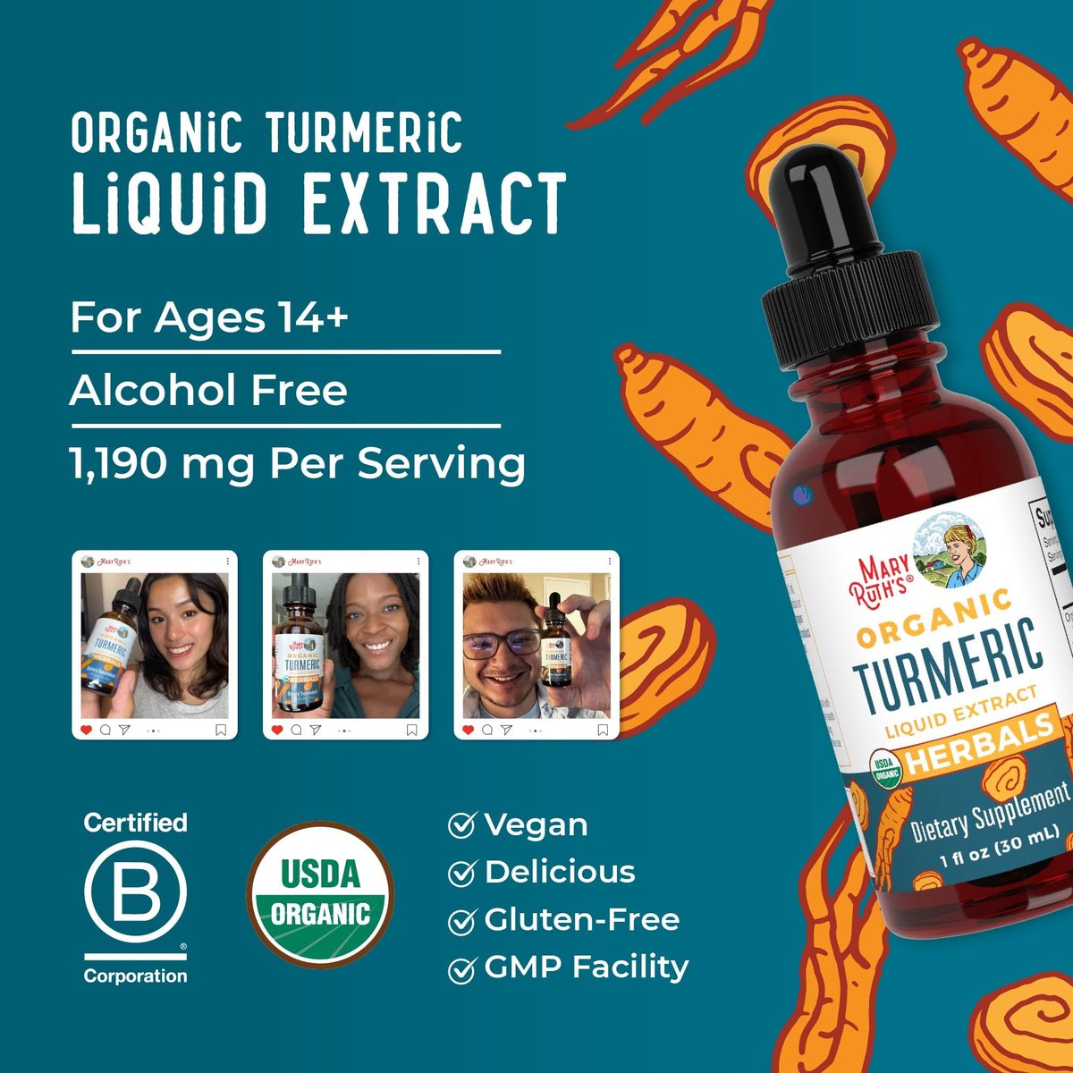 MARYRUTH'S Organics Bio Kurkuma Flüssigextrakt | Zuckerfrei | USDA Bio | Kurkuma Supplement | Nicht-GVO | Glutenfrei | Vegan | Alkoholfreie Tinktur | 30 ml