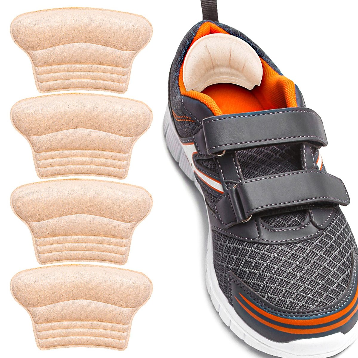 WLLHYF Fersengripps für Kinder – 4 Stück selbstklebende Fersenpolster gegen Blasen und Reibung, für zu große Schuhe, passend für Kleinkinder, Jungen, Mädchen und Frauen (Hautfarbe, 2 Paar)