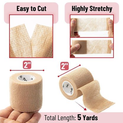 Mr. Pen Selbstklebende Bandage, 2" x 5 Yards, 6er Pack, hautfarben, elastische Kohäsivbandage für Sport, Handgelenk, Knöchel und Tierpflege, Grifftape, selbsthaftend, hochelastisch zur Verletzungsunterstützung