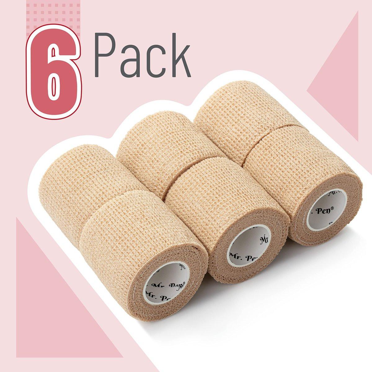 Mr. Pen Selbstklebende Bandage, 2" x 5 Yards, 6er Pack, hautfarben, elastische Kohäsivbandage für Sport, Handgelenk, Knöchel und Tierpflege, Grifftape, selbsthaftend, hochelastisch zur Verletzungsunterstützung