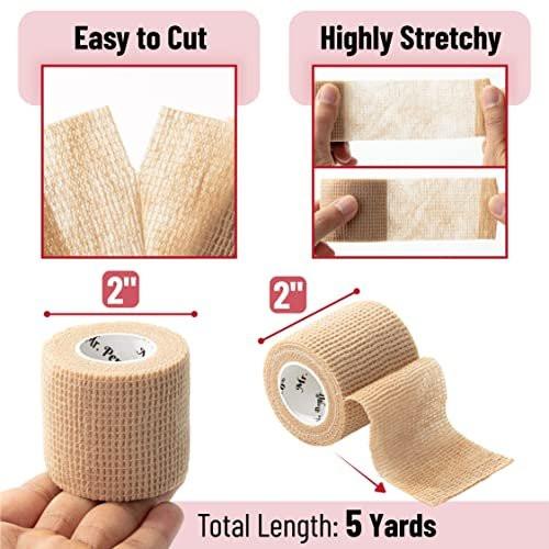 Mr. Pen Selbstklebende Bandage, 2" x 5 Yards, 6er Pack, hautfarben, elastische Kohäsivbandage für Sport, Handgelenk, Knöchel und Tierpflege, Grifftape, selbsthaftend, hochelastisch zur Verletzungsunterstützung