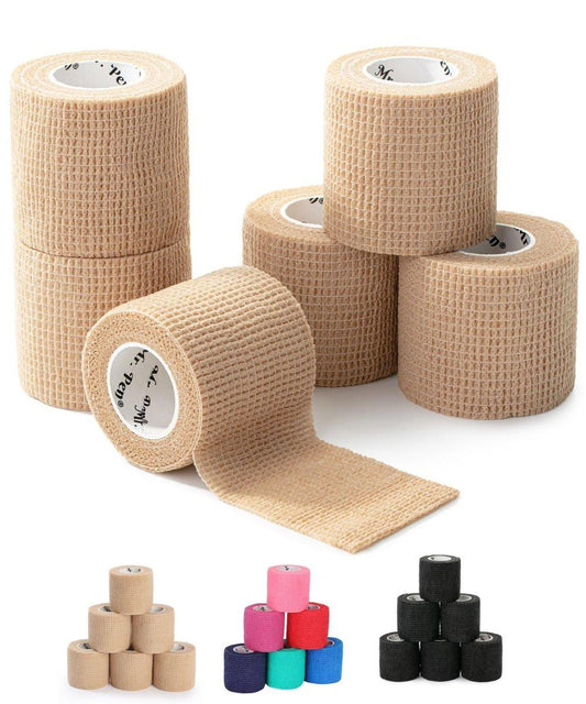 Mr. Pen Selbstklebende Bandage, 2" x 5 Yards, 6er Pack, hautfarben, elastische Kohäsivbandage für Sport, Handgelenk, Knöchel und Tierpflege, Grifftape, selbsthaftend, hochelastisch zur Verletzungsunterstützung