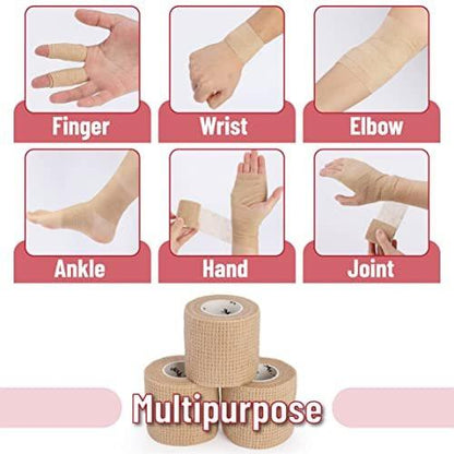 Mr. Pen Selbstklebende Bandage, 2" x 5 Yards, 6er Pack, hautfarben, elastische Kohäsivbandage für Sport, Handgelenk, Knöchel und Tierpflege, Grifftape, selbsthaftend, hochelastisch zur Verletzungsunterstützung