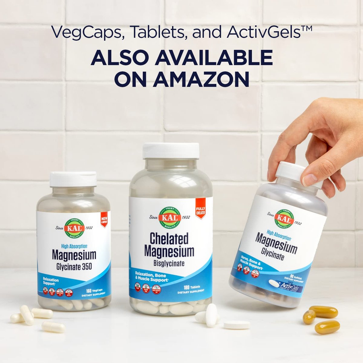 KAL Chelated Magnesium Bisglycinate – Hochdosiertes Magnesiumpräparat für Entspannung, Knochengesundheit, Nerven- und Muskelfunktion – Vegan, Glutenfrei, 180 Tabletten (60 Portionen)