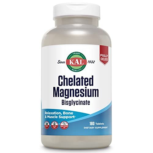 KAL Chelated Magnesium Bisglycinate – Hochdosiertes Magnesiumpräparat für Entspannung, Knochengesundheit, Nerven- und Muskelfunktion – Vegan, Glutenfrei, 180 Tabletten (60 Portionen)