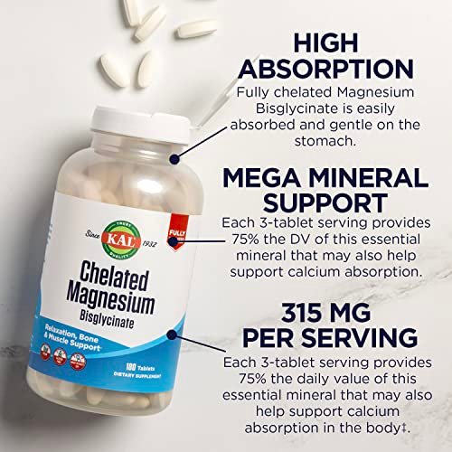 KAL Chelated Magnesium Bisglycinate – Hochdosiertes Magnesiumpräparat für Entspannung, Knochengesundheit, Nerven- und Muskelfunktion – Vegan, Glutenfrei, 180 Tabletten (60 Portionen)