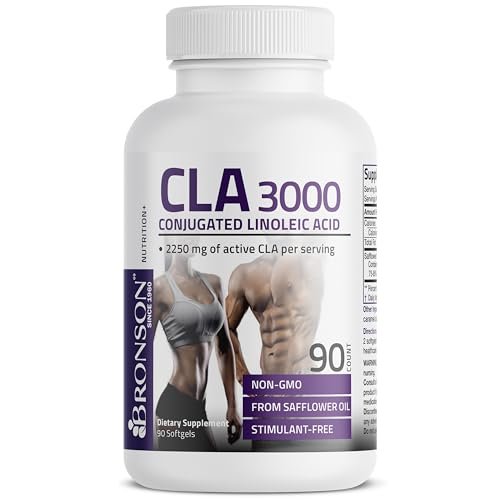Bronson CLA 3000 – Hochdosiertes konjugiertes Linolsäure-Präparat zur Unterstützung des Gewichtsmanagements und des Muskelaufbaus, 90 Softgel-Kapseln