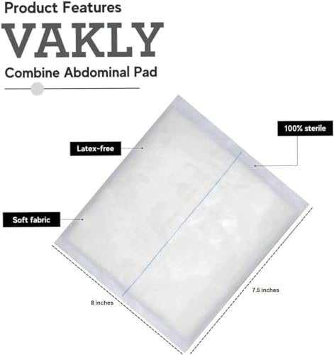 Vakly ABD Kombi Bauchkompressen 8" x 7½" (24er Pack) – Sterile, saugfähige, nicht haftende Wundauflage, einzeln verpackt, ideal für Erste Hilfe und Notfälle