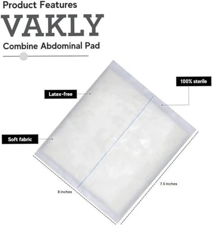 Vakly ABD Kombi Bauchkompressen 8" x 7½" (24er Pack) – Sterile, saugfähige, nicht haftende Wundauflage, einzeln verpackt, ideal für Erste Hilfe und Notfälle