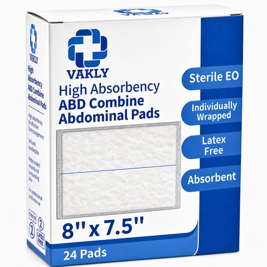 Vakly ABD Kombi Bauchkompressen 8" x 7½" (24er Pack) – Sterile, saugfähige, nicht haftende Wundauflage, einzeln verpackt, ideal für Erste Hilfe und Notfälle