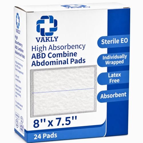Vakly ABD Kombi Bauchkompressen 8" x 7½" (24er Pack) – Sterile, saugfähige, nicht haftende Wundauflage, einzeln verpackt, ideal für Erste Hilfe und Notfälle