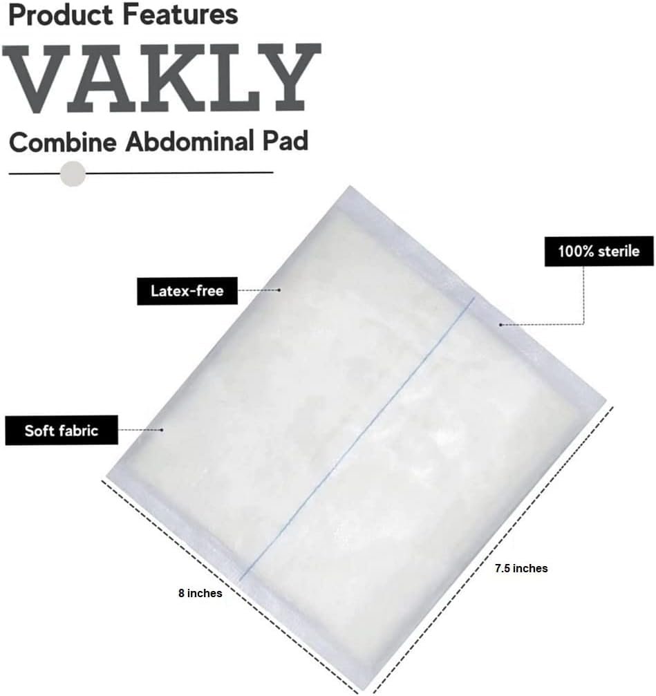 Vakly ABD Kombi Bauchkompressen 8" x 7½" (24er Pack) – Sterile, saugfähige, nicht haftende Wundauflage, einzeln verpackt, ideal für Erste Hilfe und Notfälle