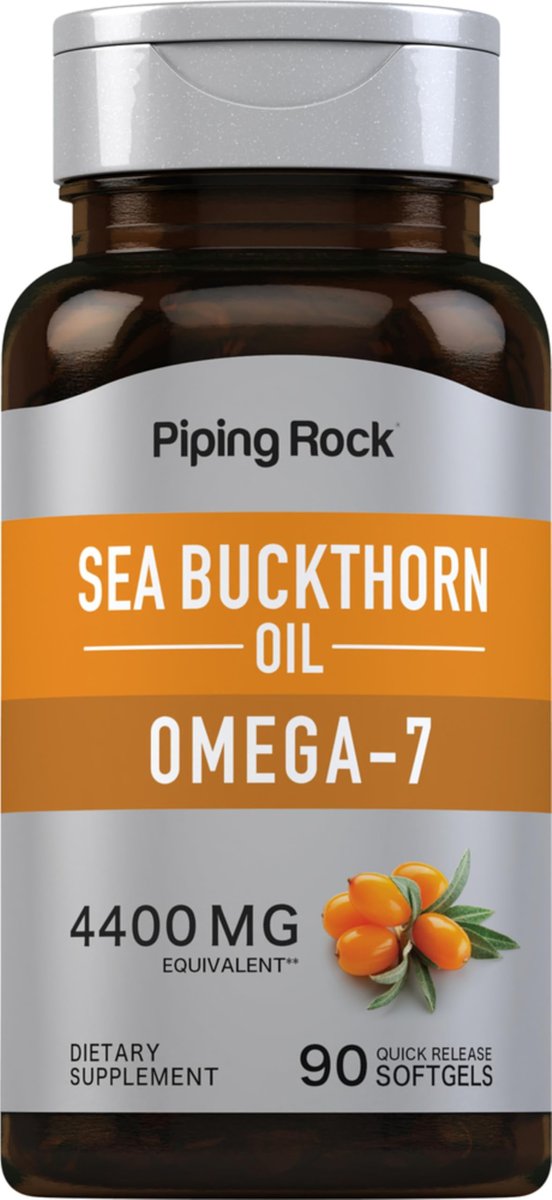 Piping Rock Sanddornöl Kapseln | 90 Softgels | Sanddornbeeren-Extrakt | mit Omega-7 | Glutenfrei, Nicht-GVO