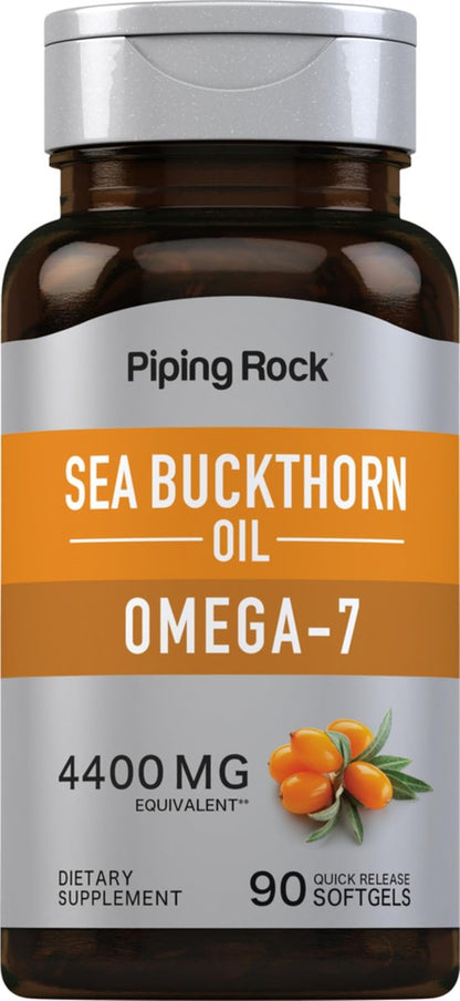 Piping Rock Sanddornöl Kapseln | 90 Softgels | Sanddornbeeren-Extrakt | mit Omega-7 | Glutenfrei, Nicht-GVO