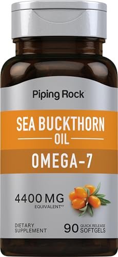 Piping Rock Sanddornöl Kapseln | 90 Softgels | Sanddornbeeren-Extrakt | mit Omega-7 | Glutenfrei, Nicht-GVO