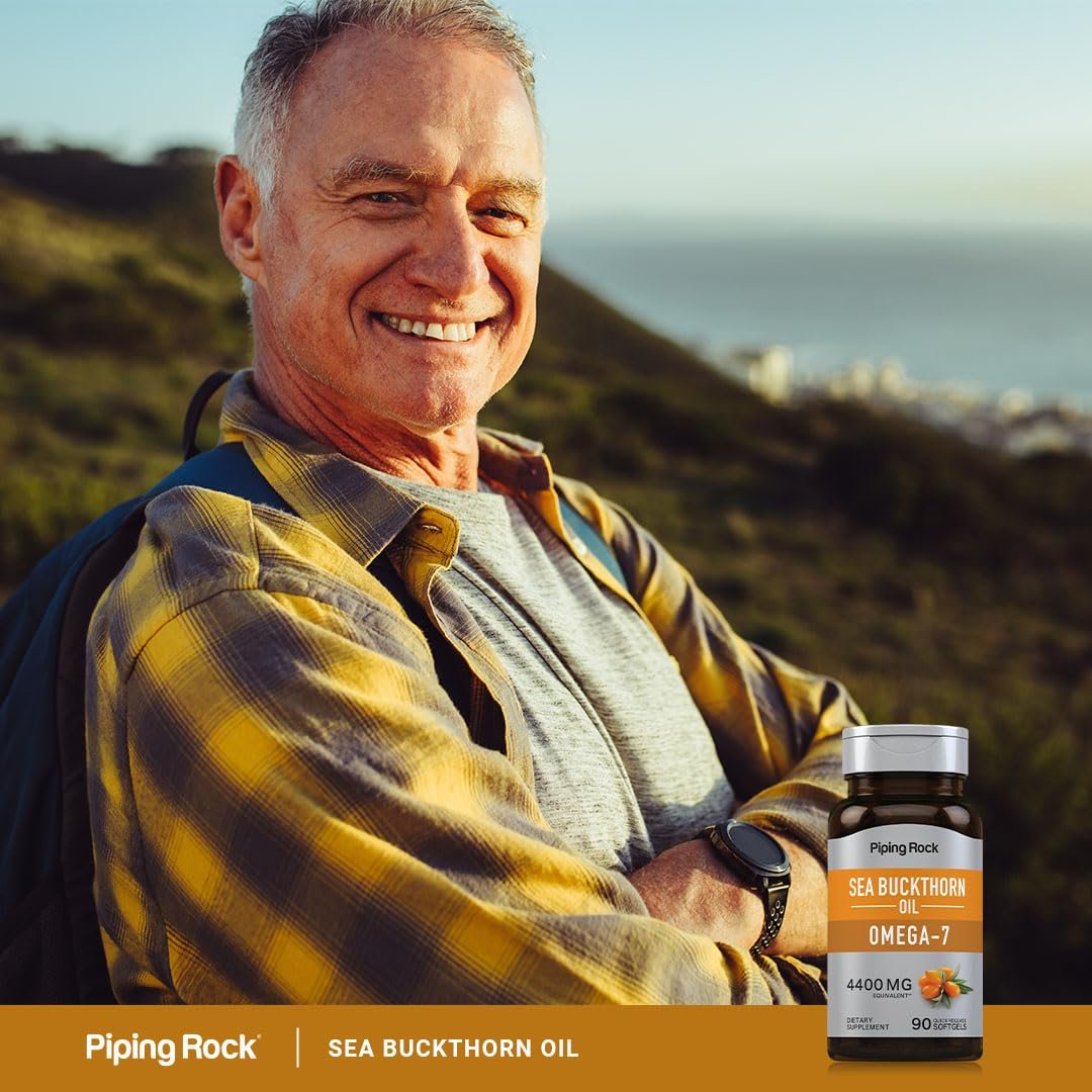 Piping Rock Sanddornöl Kapseln | 90 Softgels | Sanddornbeeren-Extrakt | mit Omega-7 | Glutenfrei, Nicht-GVO