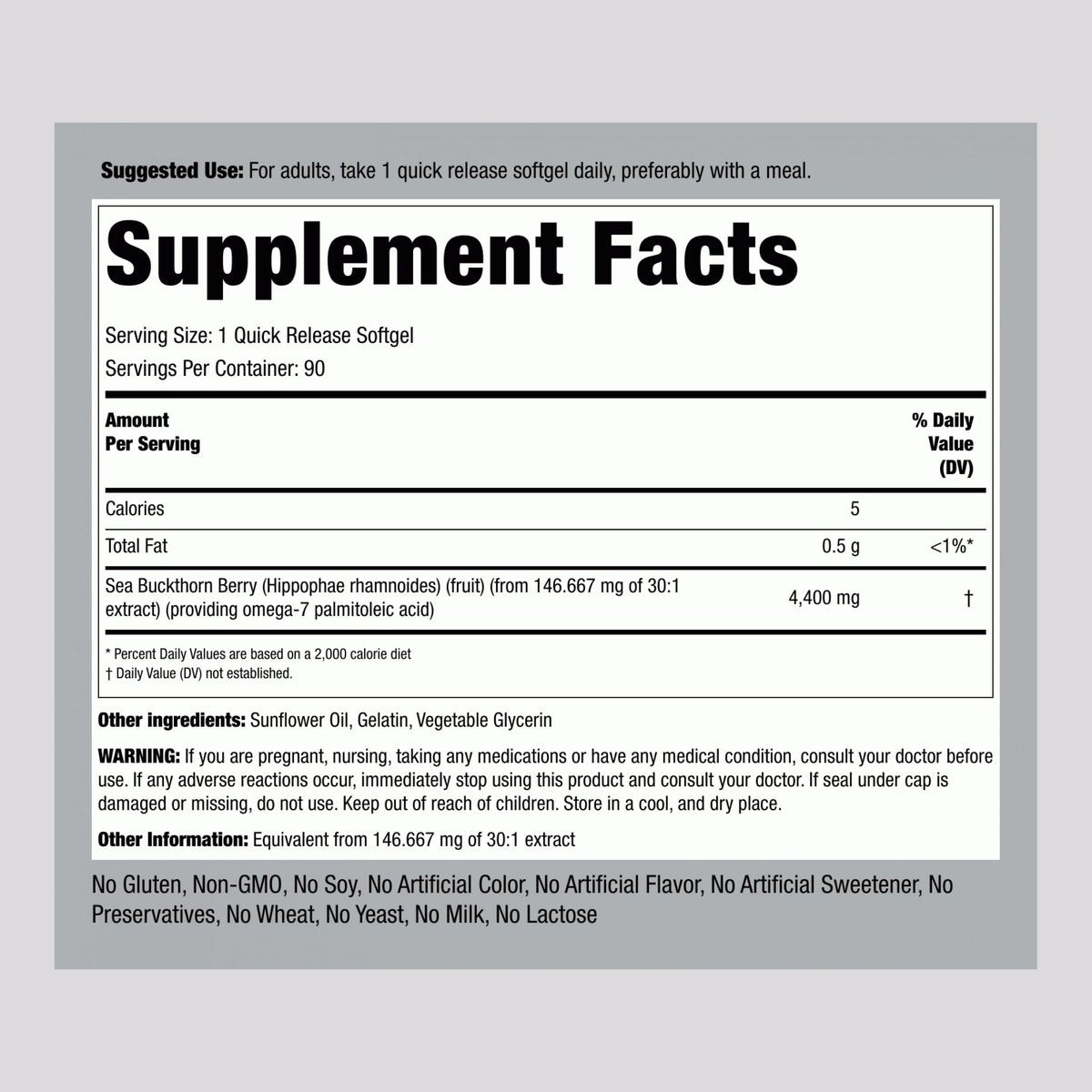 Piping Rock Sanddornöl Kapseln | 90 Softgels | Sanddornbeeren-Extrakt | mit Omega-7 | Glutenfrei, Nicht-GVO