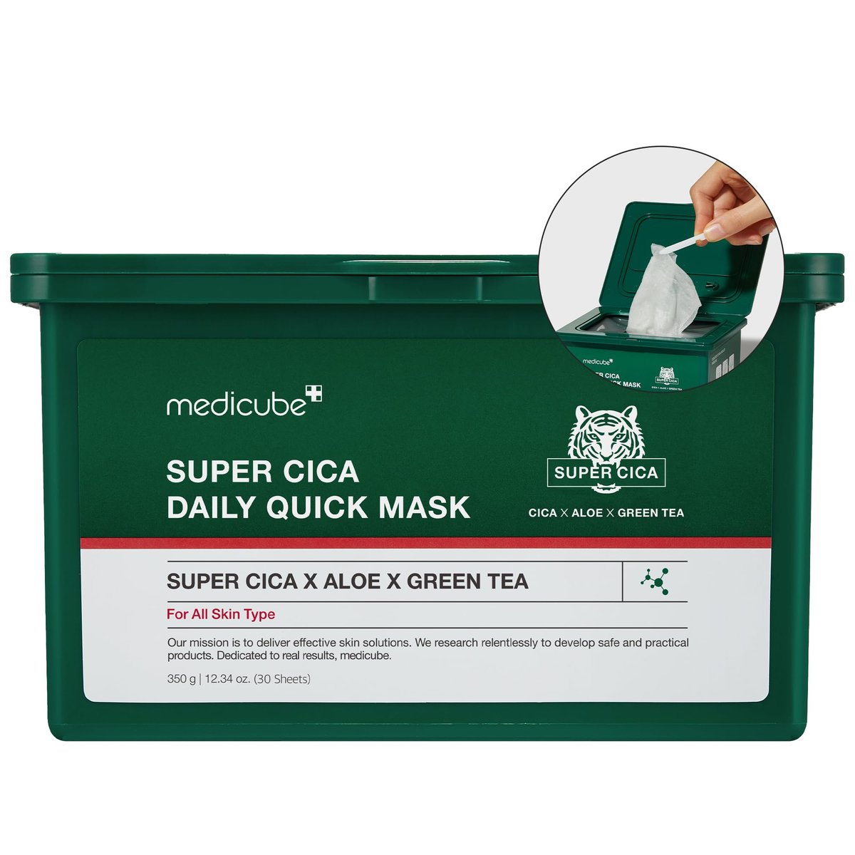 Medicube Super Cica Daily Quick Feuchtigkeitsmasken (30 Blatt) - 60-Sekunden beruhigende & feuchtigkeitsspendende Gesichtsmaske mit 88% Cica, sofortige Kühlung & Feuchtigkeitsversorgung - 100% vegan zertifiziert, Koreanische Hautpflege