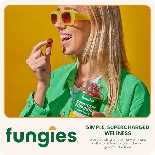 Fungies Cordyceps Pilz Gummibärchen, Mango & Ananas Geschmack - Pilz-Ergänzungsgummis für Erwachsene zur Unterstützung von Ausdauer, Energie und Leistung - Koffeinfreie Energie-Gummis - 60 Portionen