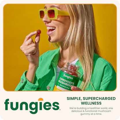 Fungies Cordyceps Pilz Gummibärchen, Mango & Ananas Geschmack - Pilz-Ergänzungsgummis für Erwachsene zur Unterstützung von Ausdauer, Energie und Leistung - Koffeinfreie Energie-Gummis - 60 Portionen