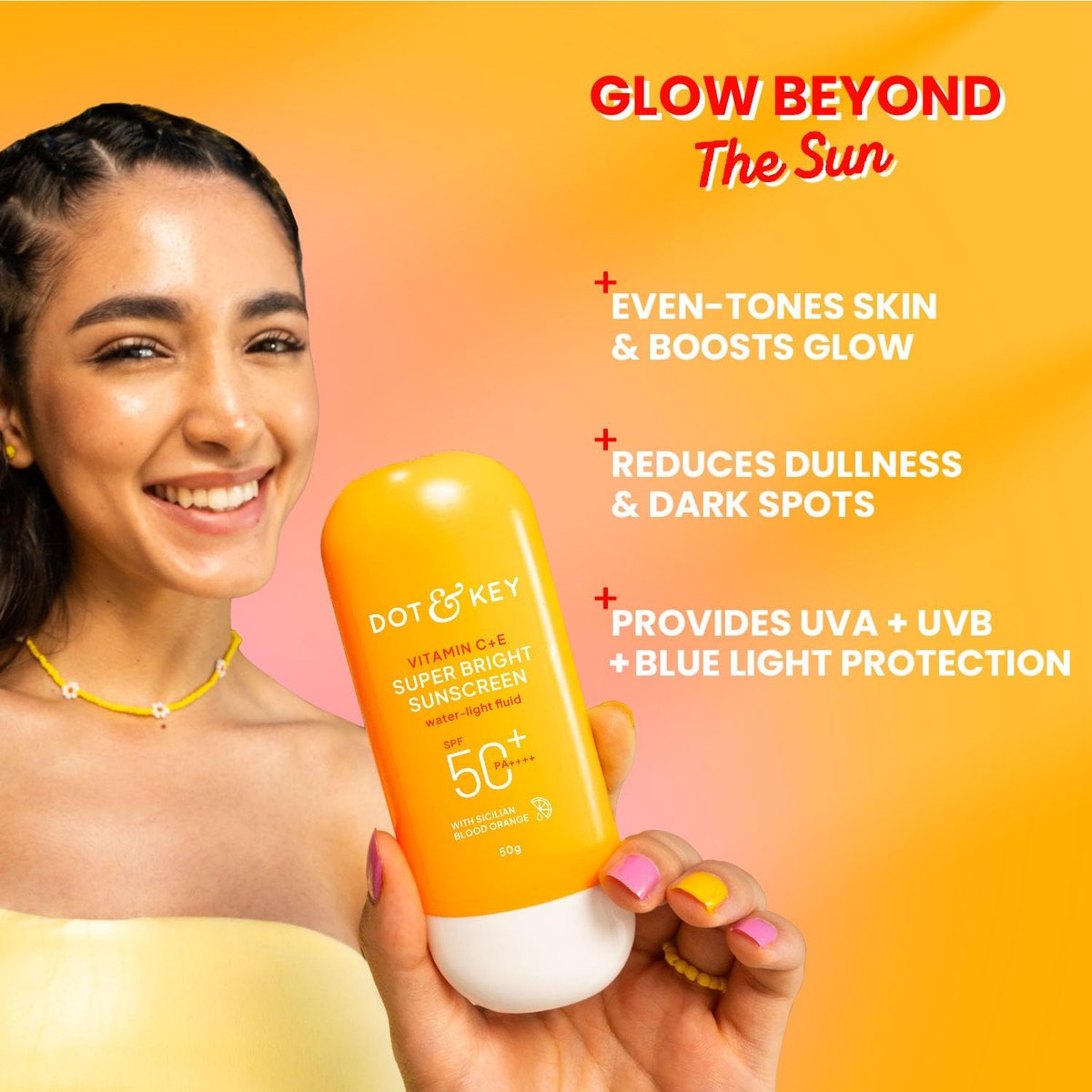 DOT & KEY Vitamin C + E Sonnenschutz SPF 50 | Wasserleichter, UVA/UVB & Blaulichtschutz | Flüssig-SPF 50 | Für alle Hauttypen | 50g (1,76 oz), 1er-Pack