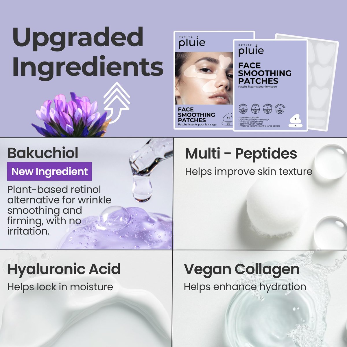 PETITE PLUIE Face Smoothing Wrinkle Patches (78 Stück) | Anti-Aging Nachtpflege mit Bakuchiol, Kollagen & Peptiden | Für Stirnfalten, Krähenfüße & Lachfalten | Hergestellt in Korea