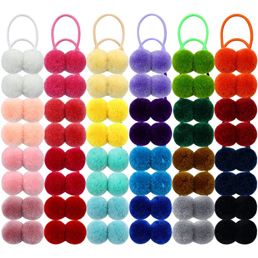Dizila 48 Stücke/24 Paar bunte kleine süße Pompon-Haargummis, Scrunchies, Pompon-Elastiken, Pferdeschwanz-Halter, flauschige Bälle, Gummibänder, Haarzubehör für Babymädchen und Kinder
