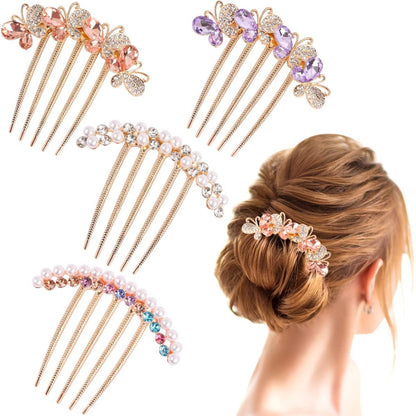 Perlen-Rhinestone-Haarschmuck - Kristall-Schmetterling-Haarklammern für Hochsteckfrisuren, dekorative French-Twist-Haarnadeln, Vintage-Styling-Kämme für Frauen und Mädchen - Haarstyling-Accessoires