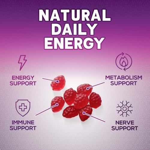 B12 Energie Gummis - 4500 mcg Vitamin B12 pro Portion - Extra starke kaubare B12-Ergänzung für Energie, Stoffwechsel & Immunsystem - Für Frauen, Männer & Kinder - Natürlich & Beerengeschmack - 60 Gummis