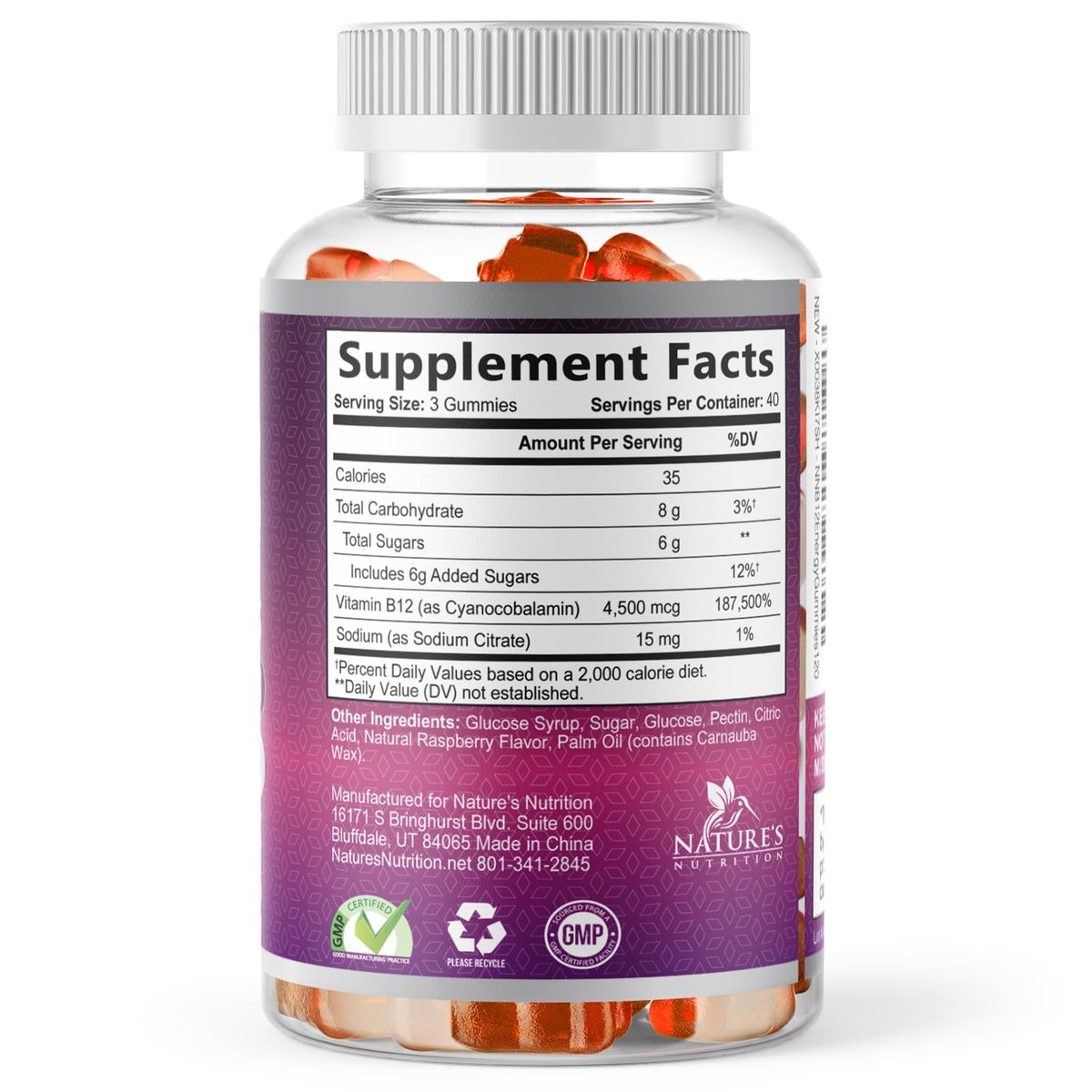 B12 Energie Gummis - 4500 mcg Vitamin B12 pro Portion - Extra starke kaubare B12-Ergänzung für Energie, Stoffwechsel & Immunsystem - Für Frauen, Männer & Kinder - Natürlich & Beerengeschmack - 60 Gummis
