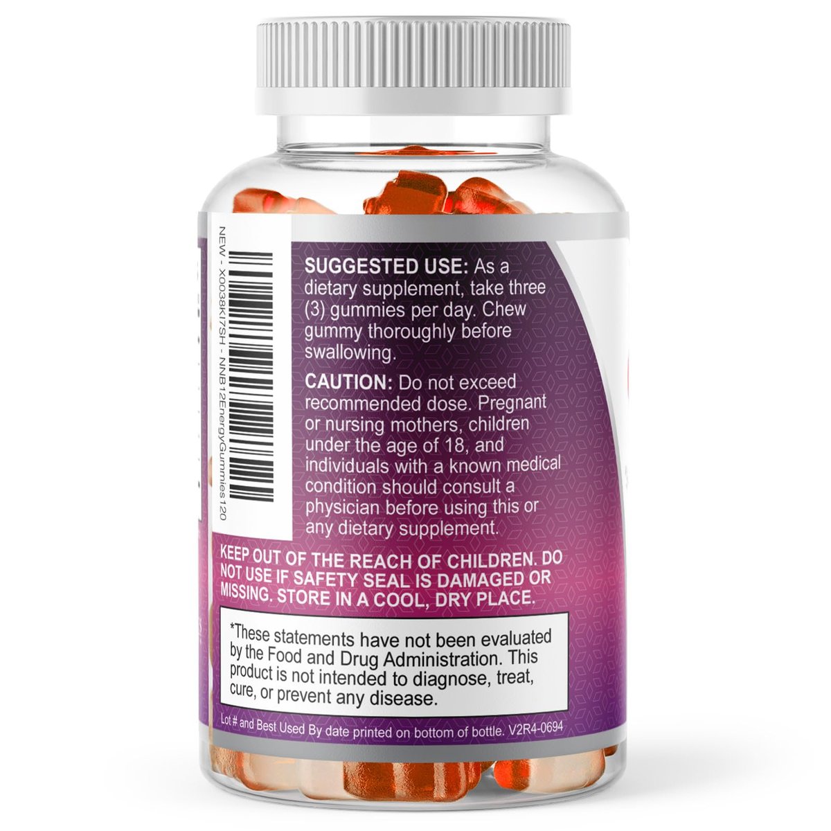 B12 Energie Gummis - 4500 mcg Vitamin B12 pro Portion - Extra starke kaubare B12-Ergänzung für Energie, Stoffwechsel & Immunsystem - Für Frauen, Männer & Kinder - Natürlich & Beerengeschmack - 60 Gummis