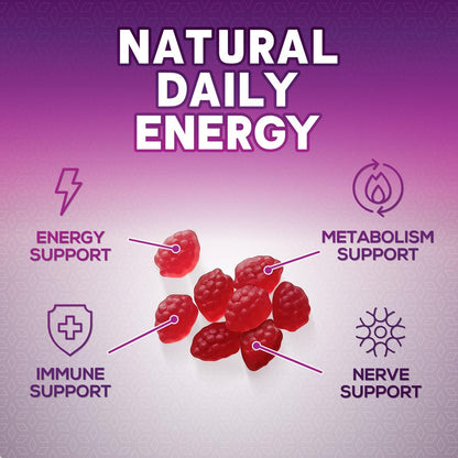 B12 Energie Gummis - 4500 mcg Vitamin B12 pro Portion - Extra starke kaubare B12-Ergänzung für Energie, Stoffwechsel & Immunsystem - Für Frauen, Männer & Kinder - Natürlich & Beerengeschmack - 60 Gummis